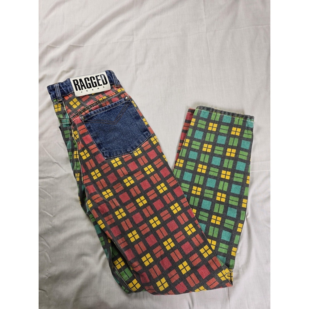 Ragged Jeans Jeans Womens 24 Multicolor Plaid Colorblock Tapered Leg Denim Pants